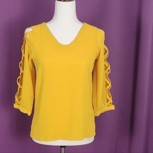 Stylish Yellow Top with nice mesh sleeve pattern